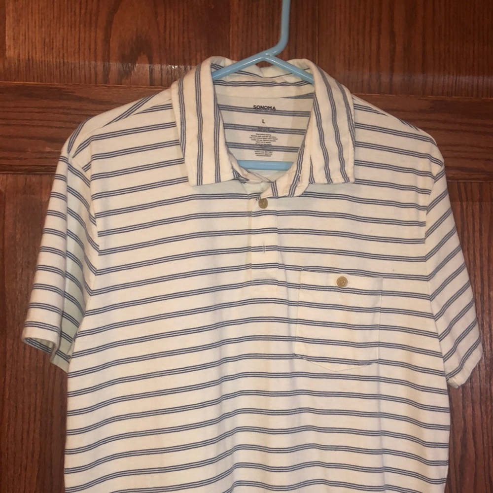 Sonoma Men's White and Blue Striped Shirt